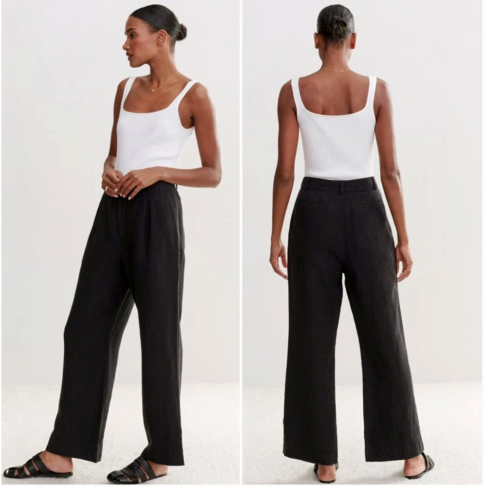 Jenni Kayne 2 Wide Leg Kyle Pants 100% Linen High Rise Pleated Casual Luxury - Picture 10 of 10